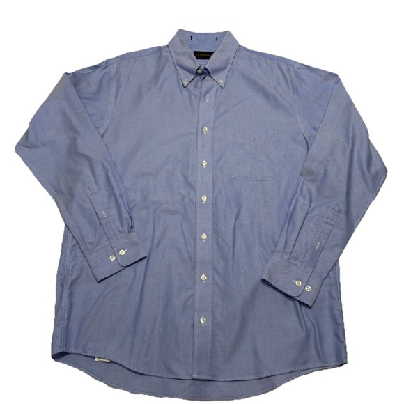 Allen Edmonds Mens Shirt Size Large Button Down Solid Blue Oxford Cloth Cotton - Picture 1 of 6